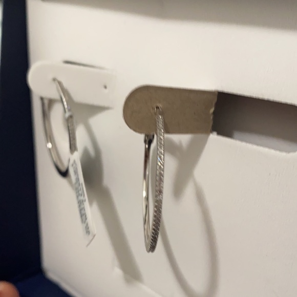 Diamond Silver Hoop Earrings - Picture 2 of 4